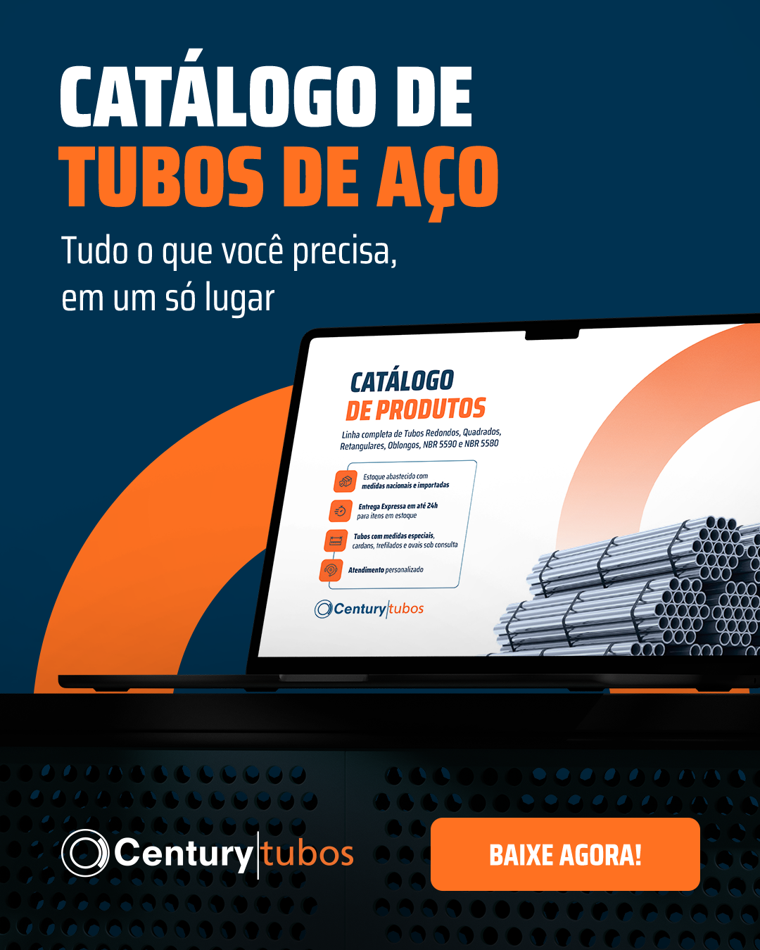 Capa do catálogo de tubos de aço da Century Tubos